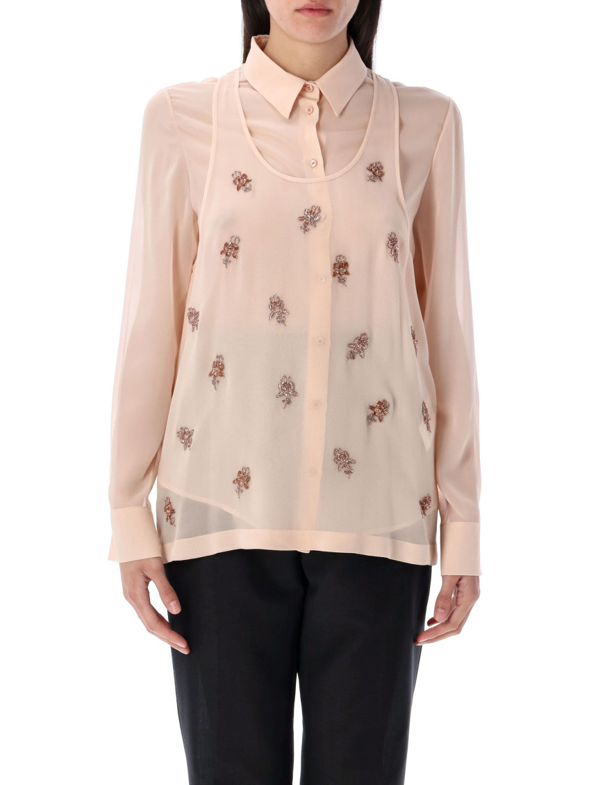 Fendi Georgette Top With Rhinestones And Sequins Embroidery In Peach