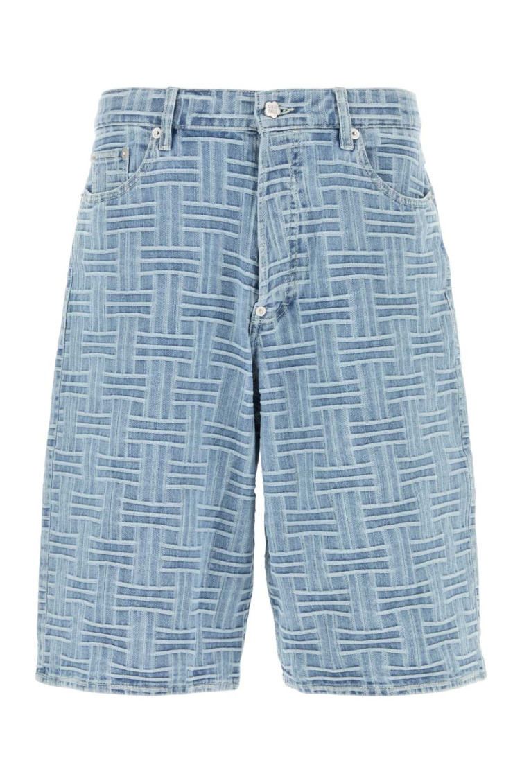 Kenzo Mens Regular-fit Weave-pattern Denim Shorts Bleached Blue Denim In Light Blue