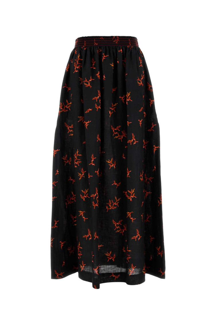 Fendi Black Printed Linen Skirt