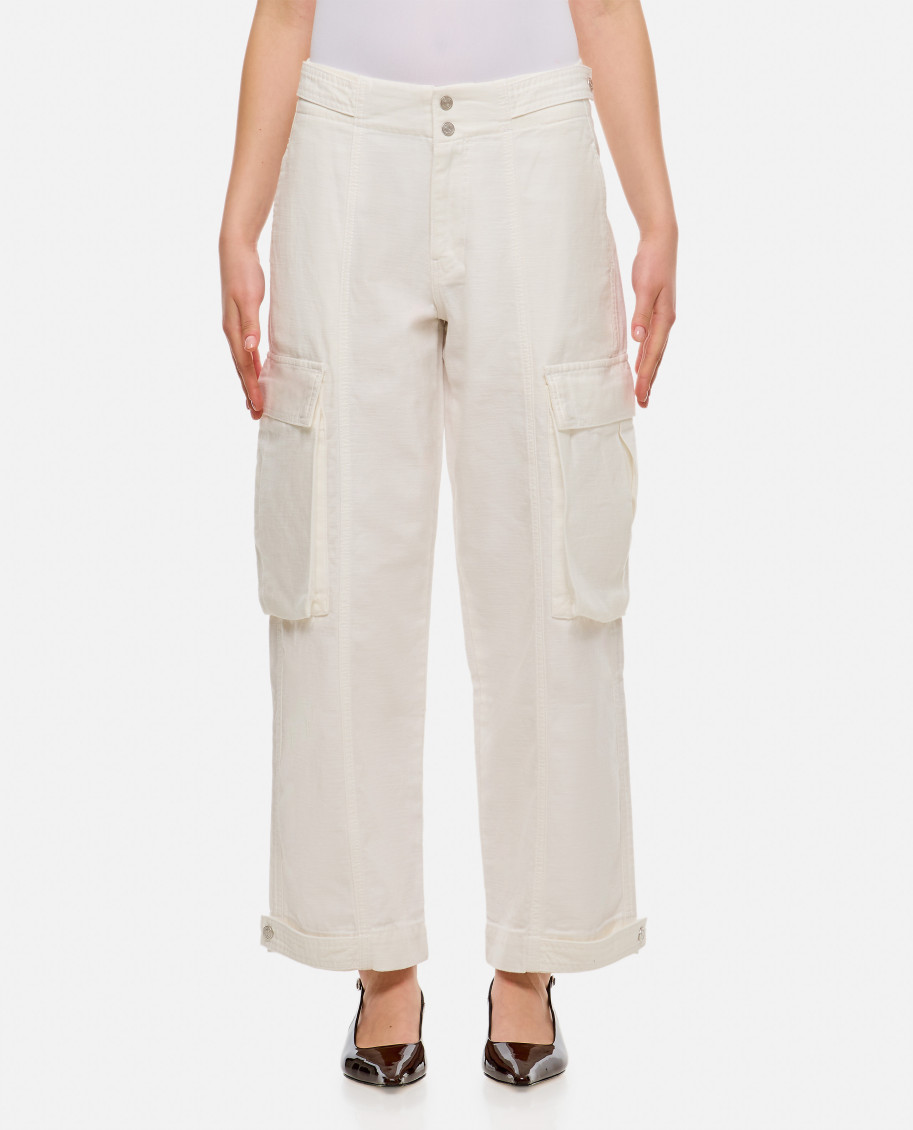 FRAME WHITE WIDE LEG CARGO DENIM PANTS 
