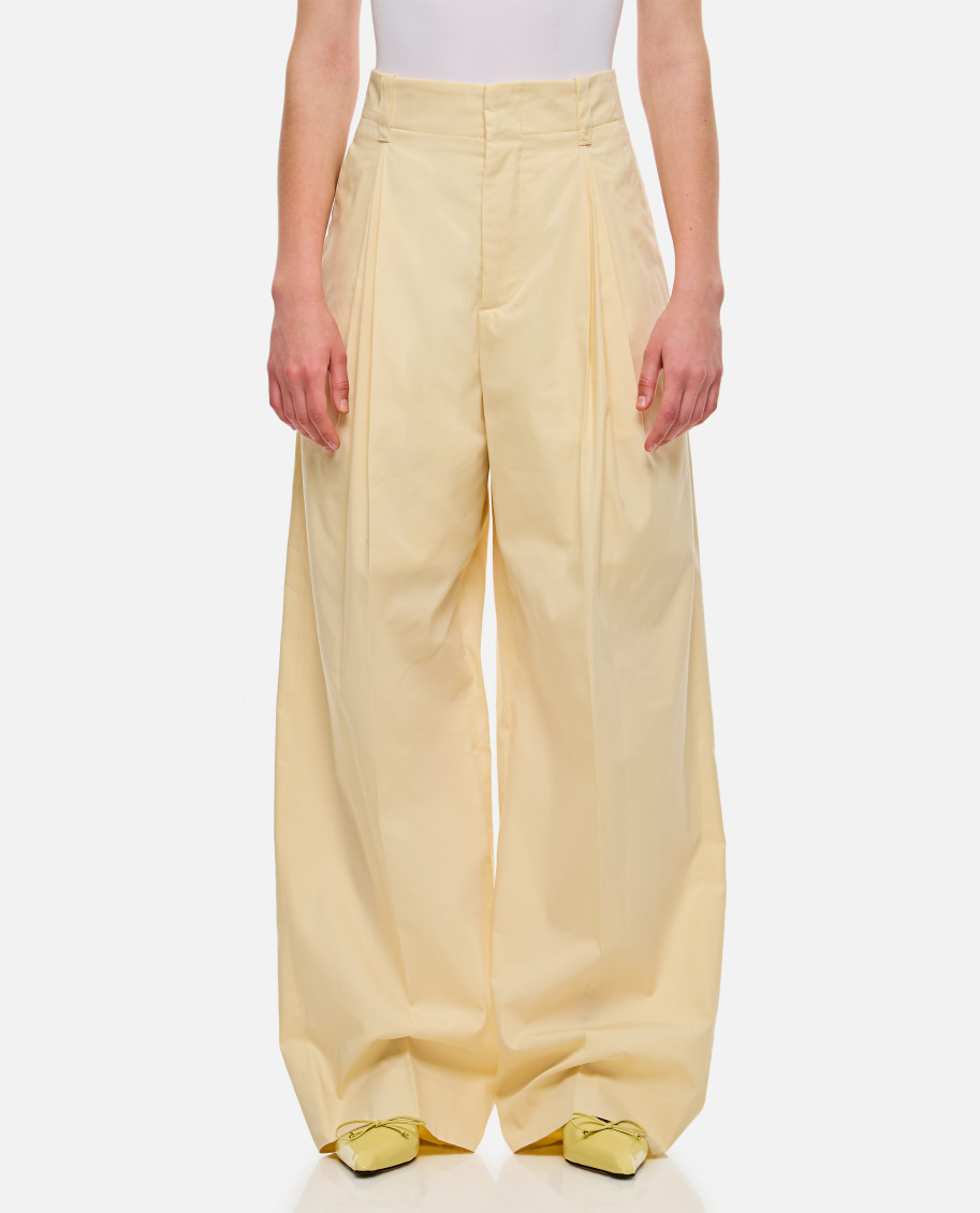 Bottega Veneta Wide Silk And Cotton Trousers In Light Yellow