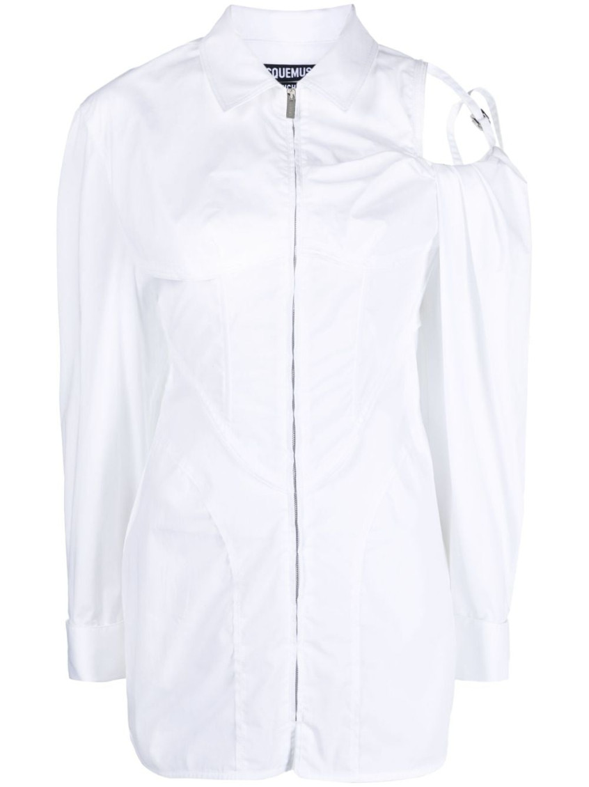 Jacquemus Galliga Cold-shoulder Corset Mini Shirtdress In White