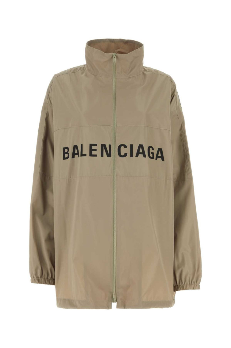 Balenciaga Grey Logo-print Zip-up Windbreaker In Taupe