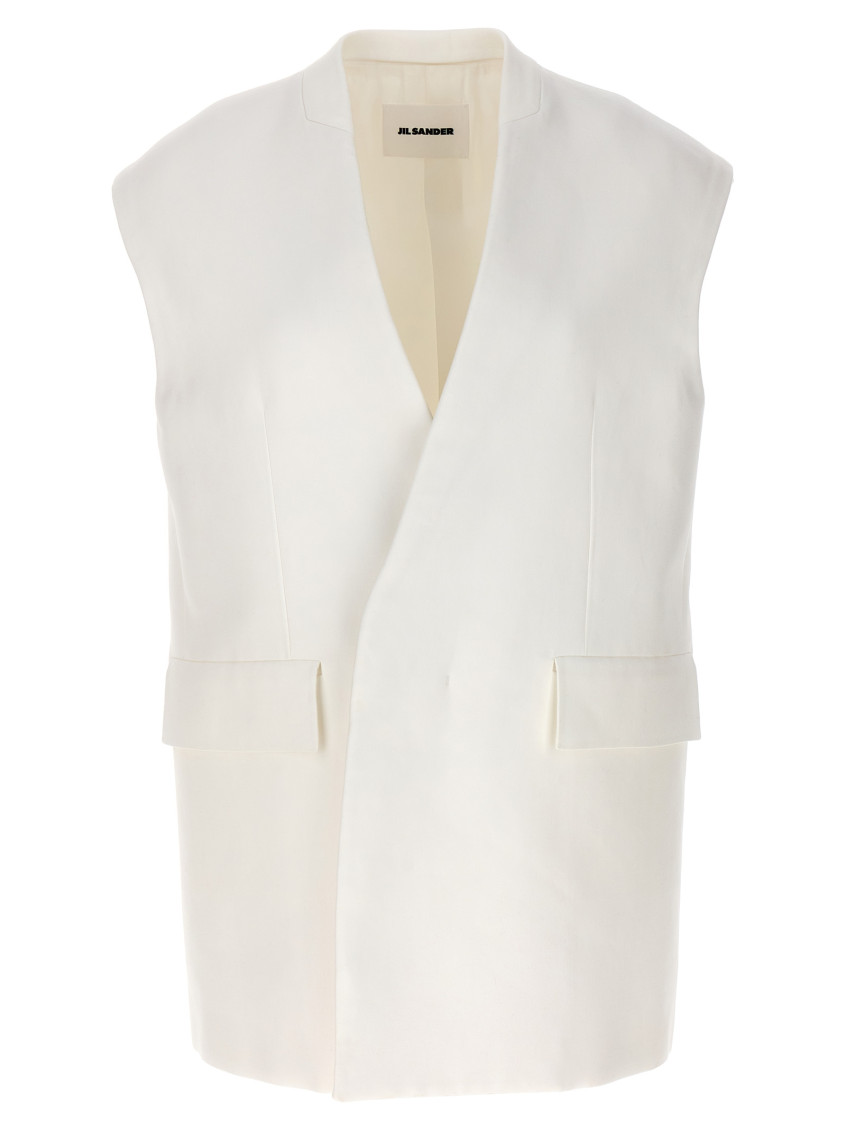 Jil Sander Flap Pockets Oversized Tailored Vest In White