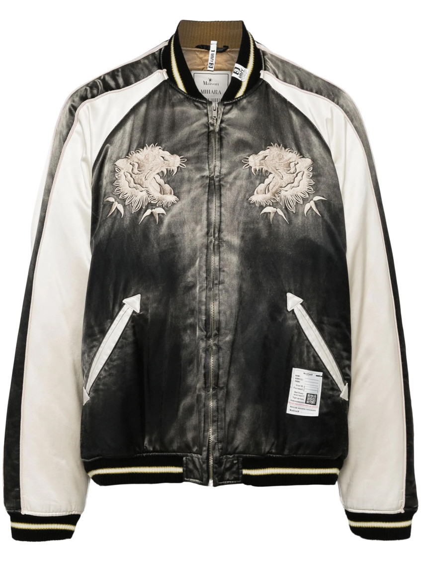 MAISON YASUHIRO BLACK EMBROIDERED BOMBER JACKET