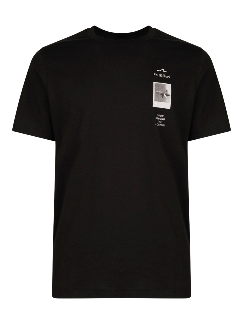 PAUL & SHARK BLACK CREWNECK PRINTED T-SHIRT
