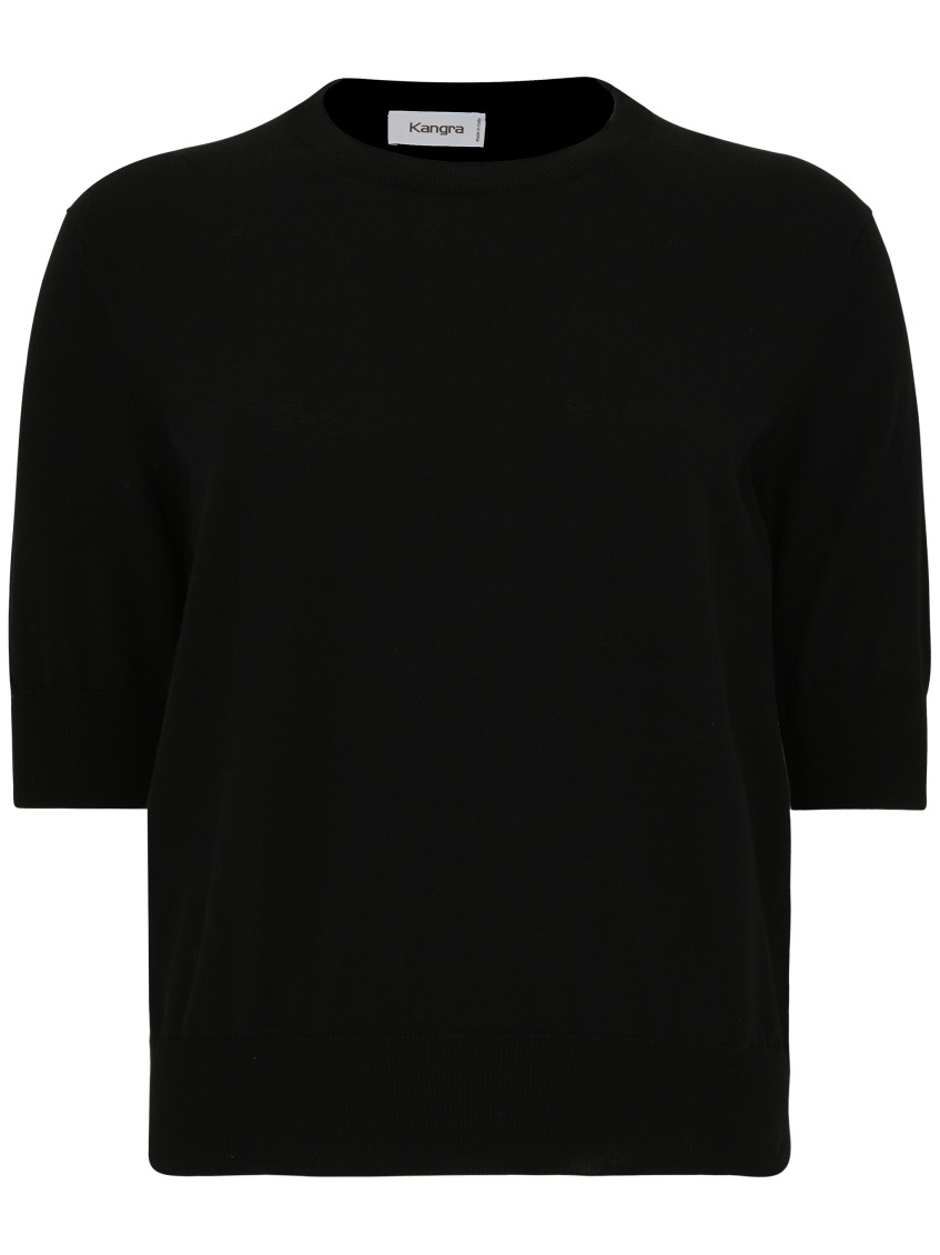 Kangra Cashmere Black Crewneck Solid T-shirt