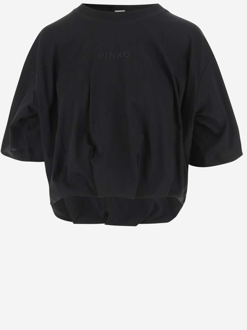 Pinko Black Crewneck Logo Cropped T-shirt