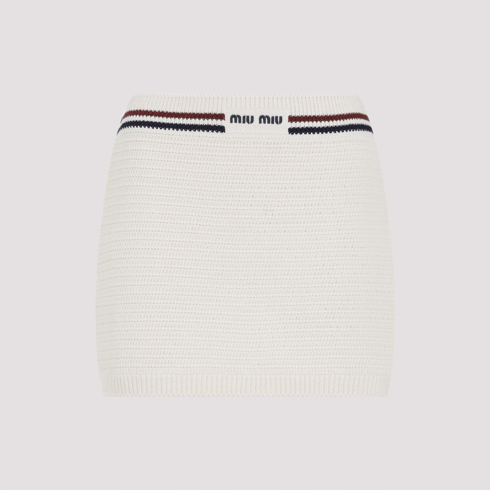 Shop Miu Miu Natural Cotton Knit Miniskirt