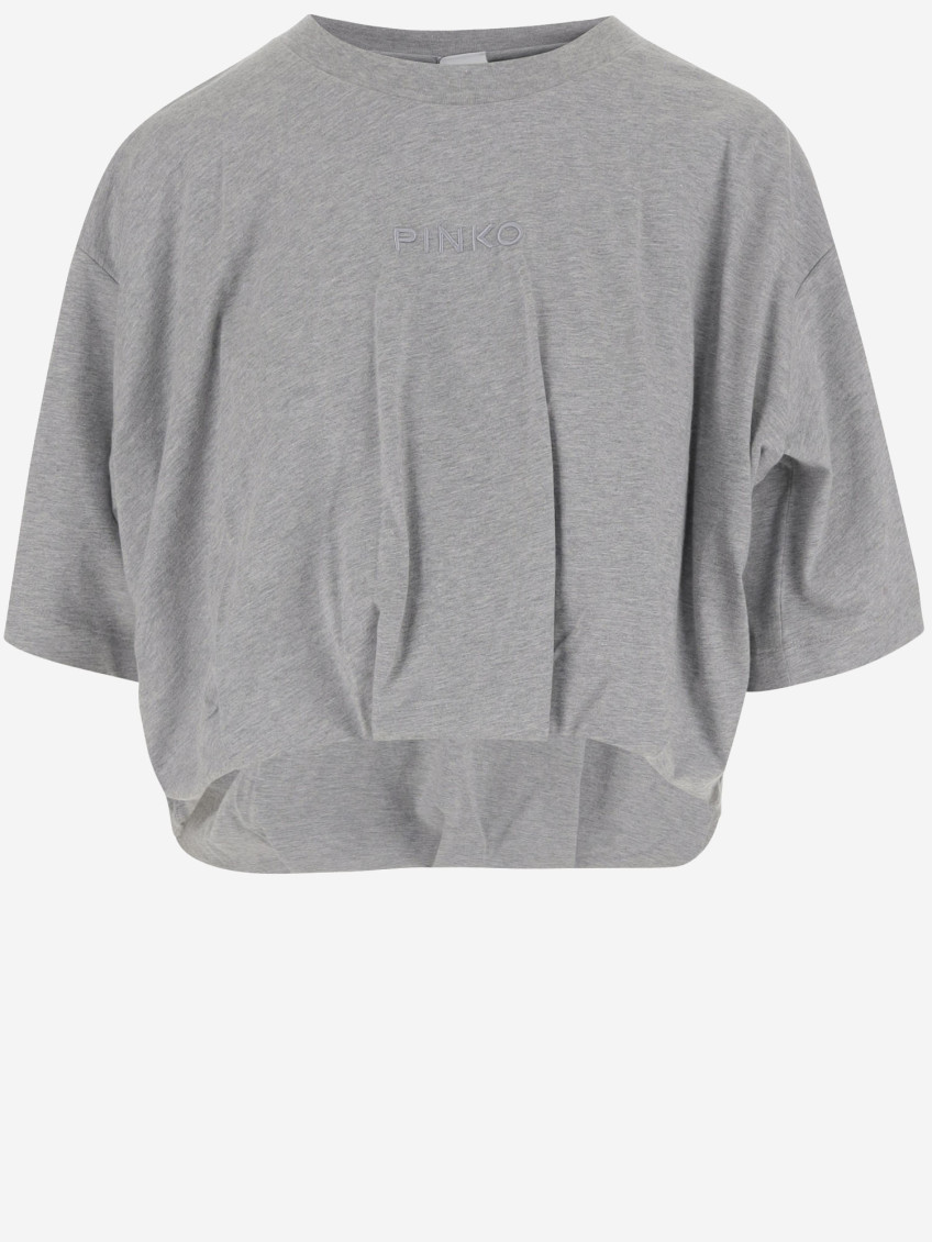 Shop Pinko Grey Crewneck Logo T-shirt
