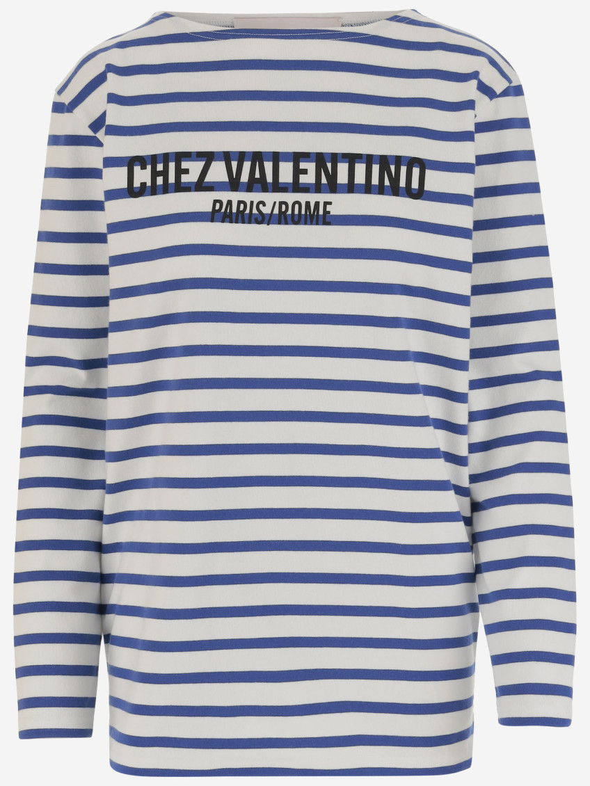 Valentino Long Sleeve Cotton T-shirt With Striped Pattern