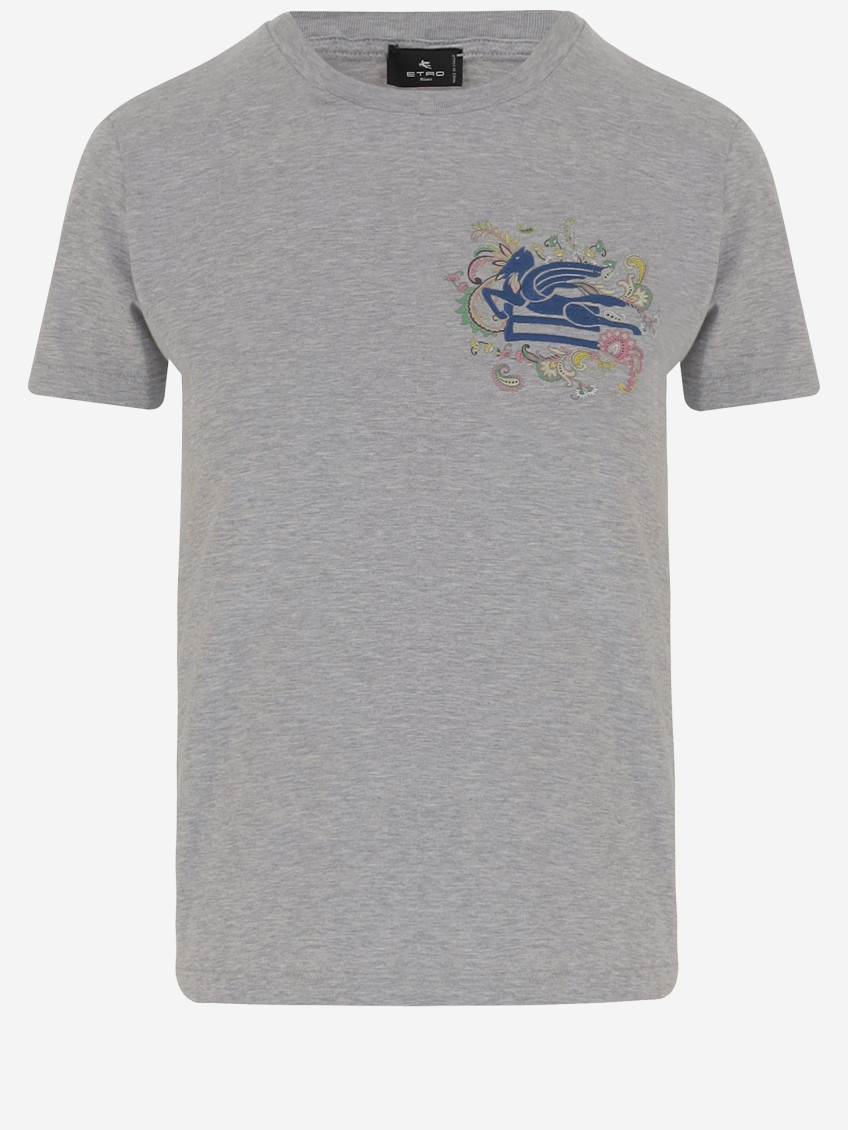 Etro Grey Crewneck Logo T-shirt