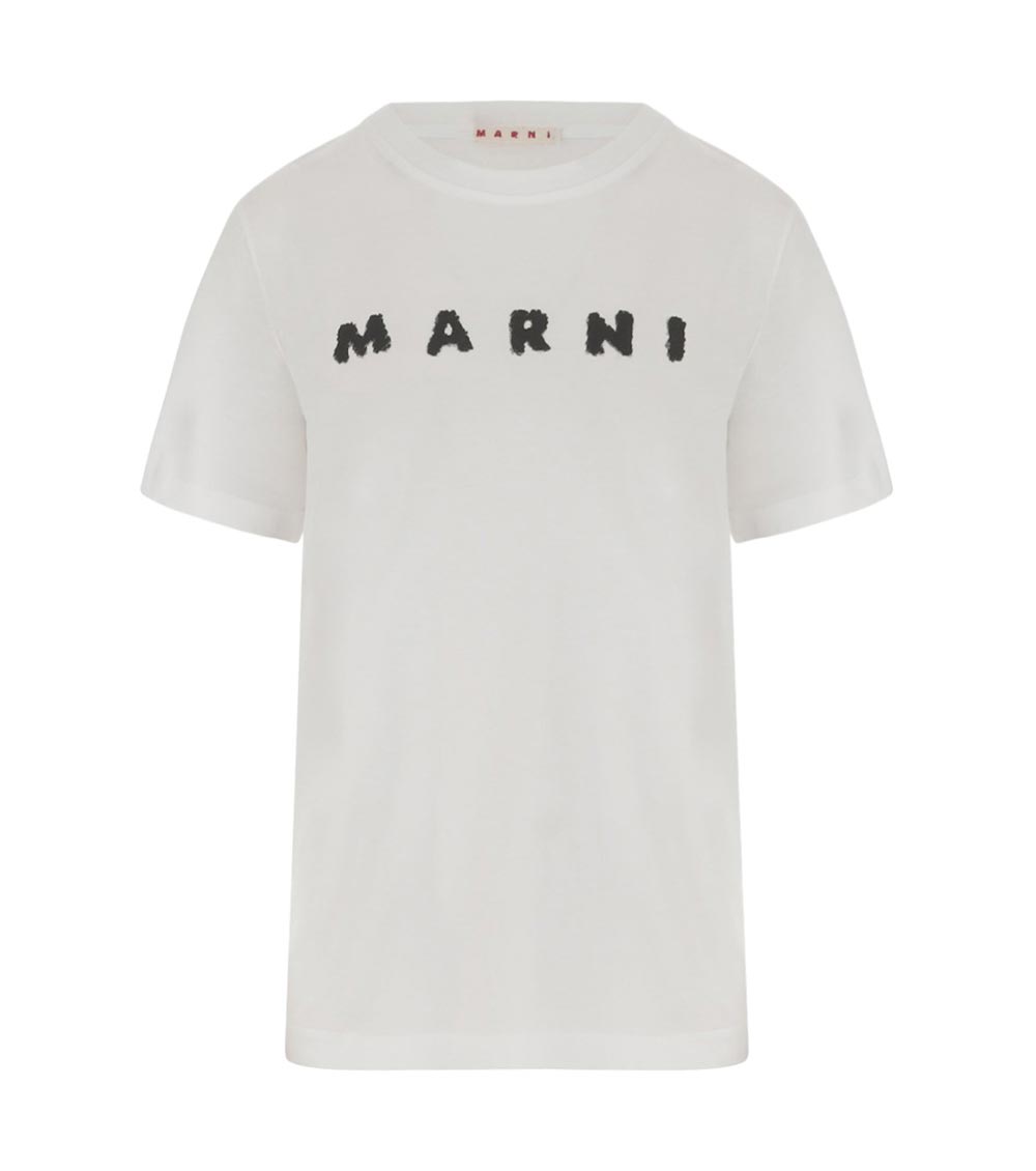 Marni Oversized Cotton T-shirt With Front Logo In White
