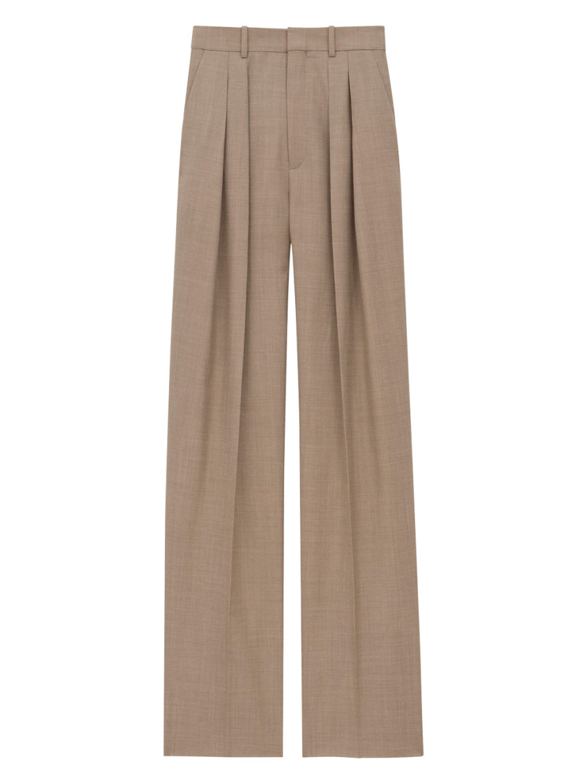 Saint Laurent Wide-leg Tailored Pants In Caviar Wool