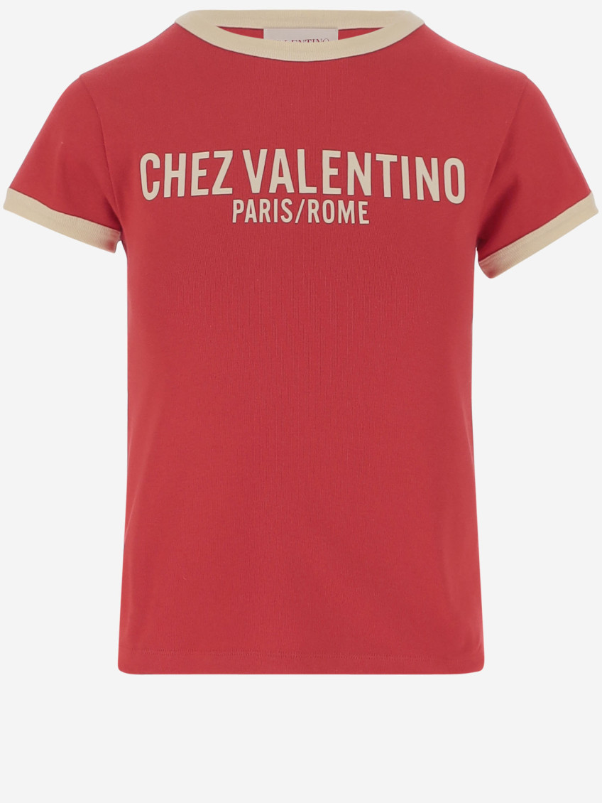 Valentino Crew Neck Cotton Jersey T-shirt With Contrasting Trims