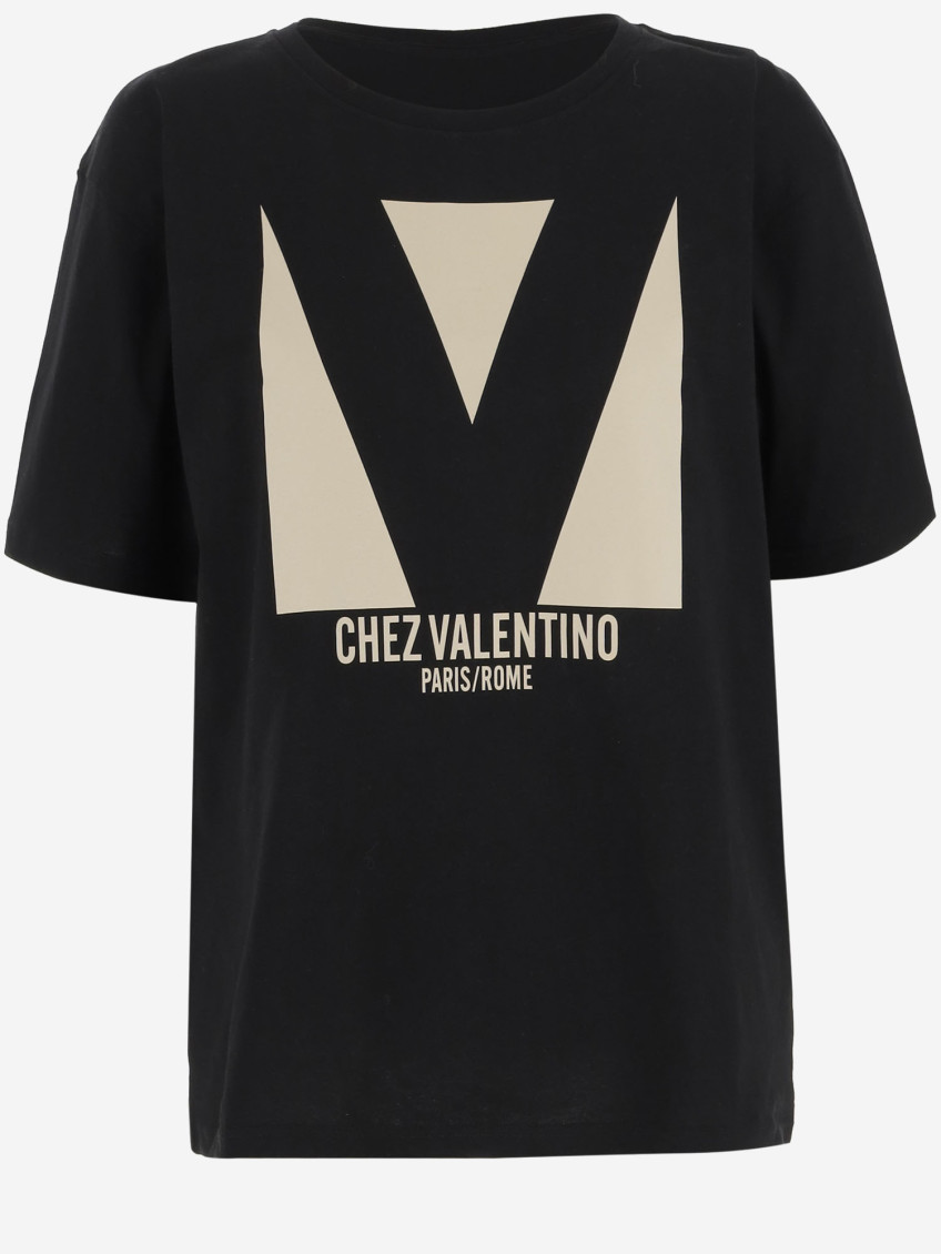 Shop Valentino Black Roundneck Printed T-shirt