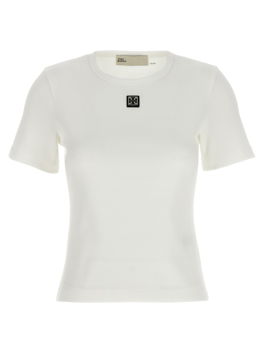 TORY BURCH WHITE CREWNECK LOGO T-SHIRT