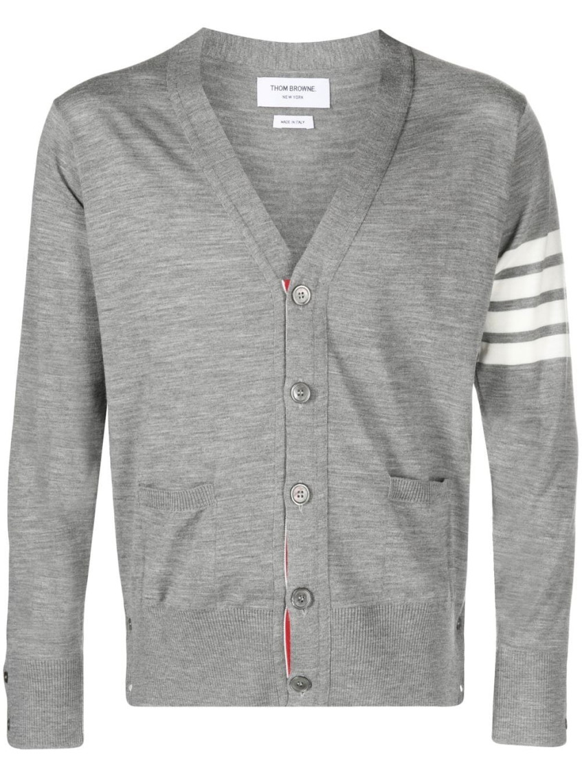 Thom Browne 4-bar Wool Fine Knit Cardigan In Grey