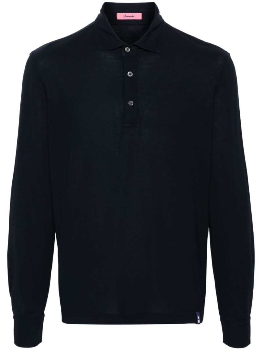 Drumohr Spread-collar Cotton Polo Shirt In Navy Blue