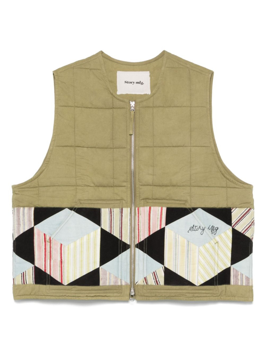 Story Mfg. Green Sleeveless Zip Vest In Green