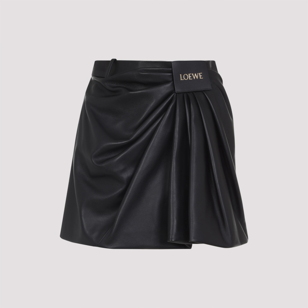 Loewe Draped Lambskin Midi Skirt In Black