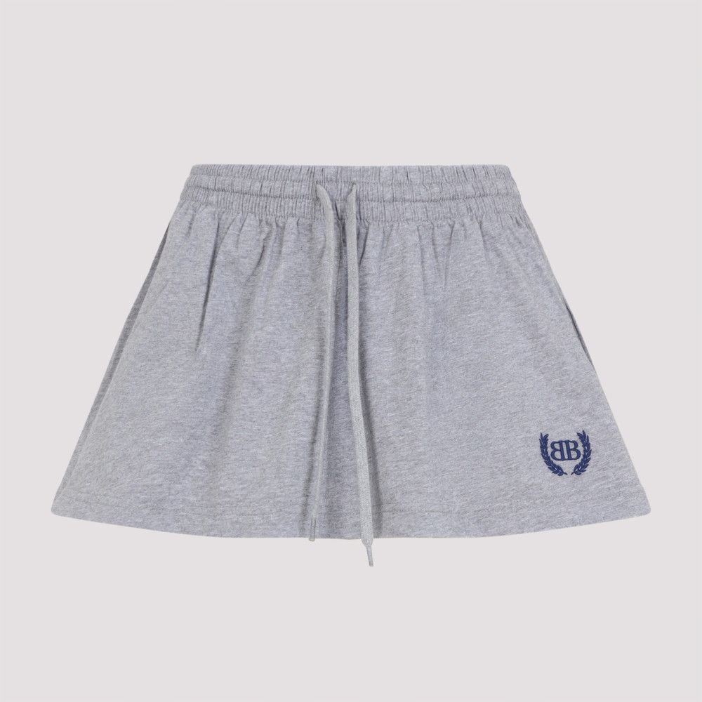 Balenciaga Grey Miniskirt With Logo Embroidery On The Front And Elastic Drawstring Waist In Cotton Woman In Gray