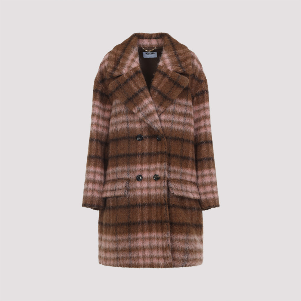 Moschino Double-breasted Plaid Coat With Warm Acrylic Blend In Multi
