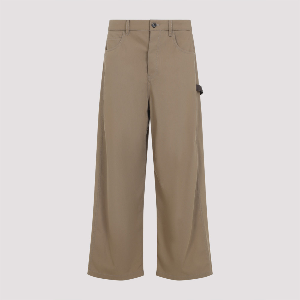 Loewe Wide-leg Trousers In Soft Cotton Blend With Subtle Detail In Brown