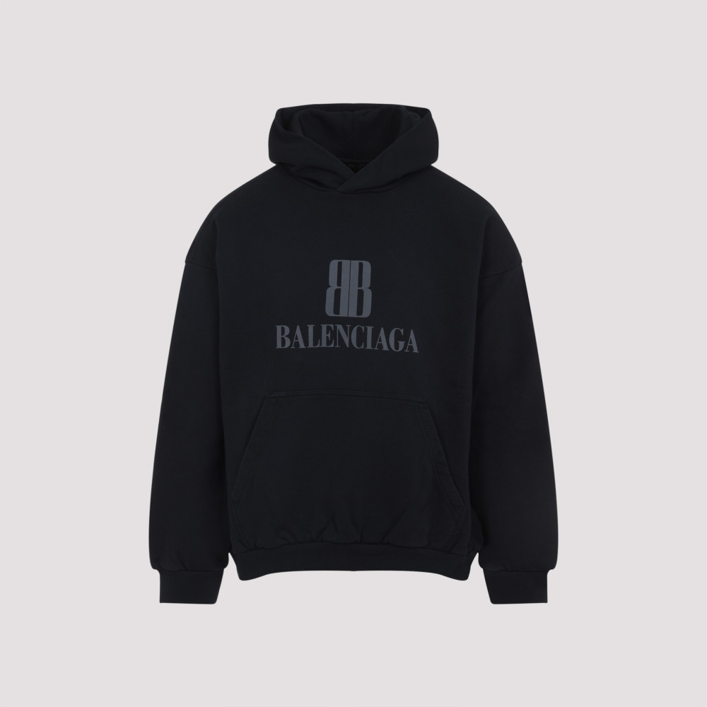 Balenciaga Black Hoodie With Fixed Hood And Logo Lettering On The Front In Cotton Man In Black