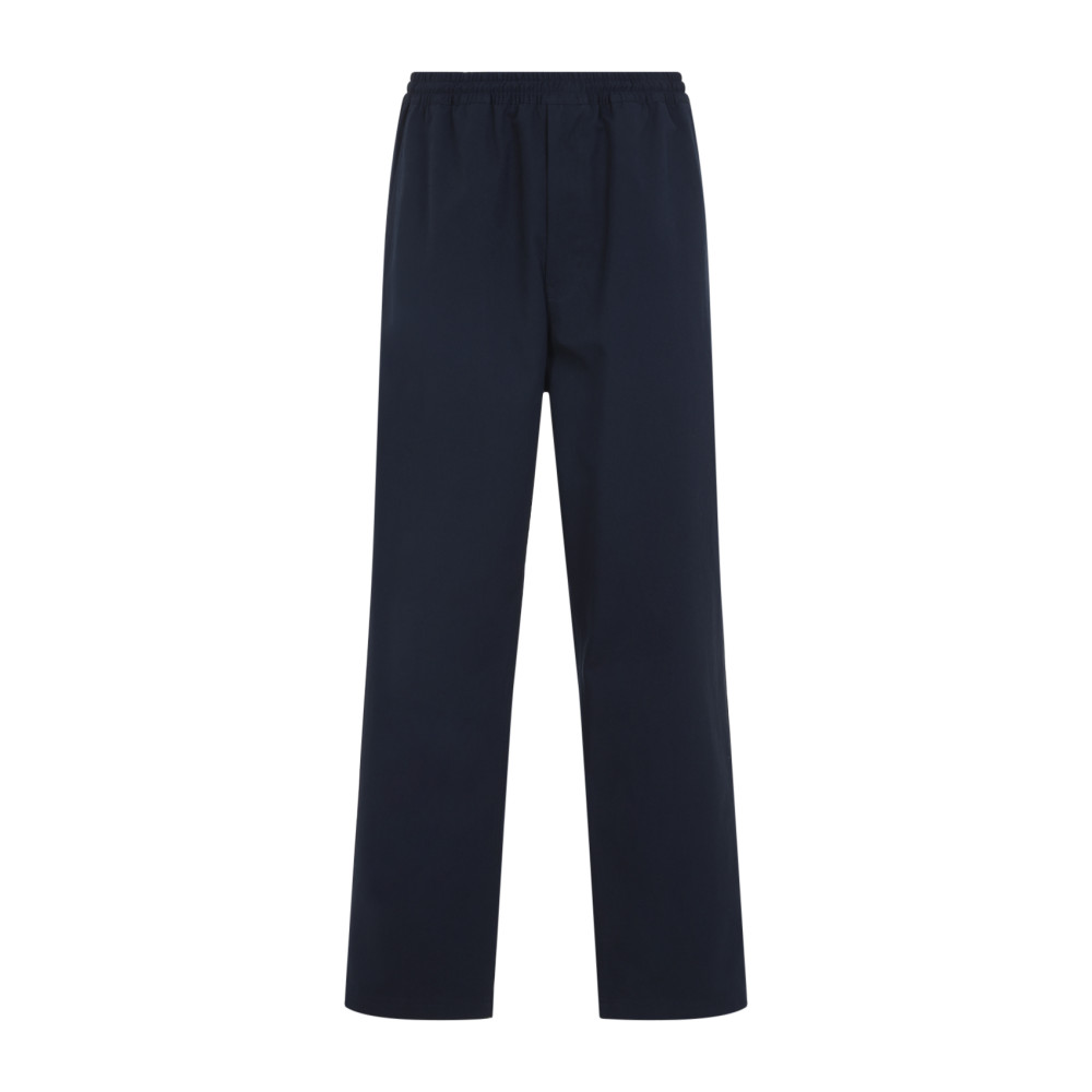 Prada Cotton Straight Leg Trousers With Elastic Waistband In Blue