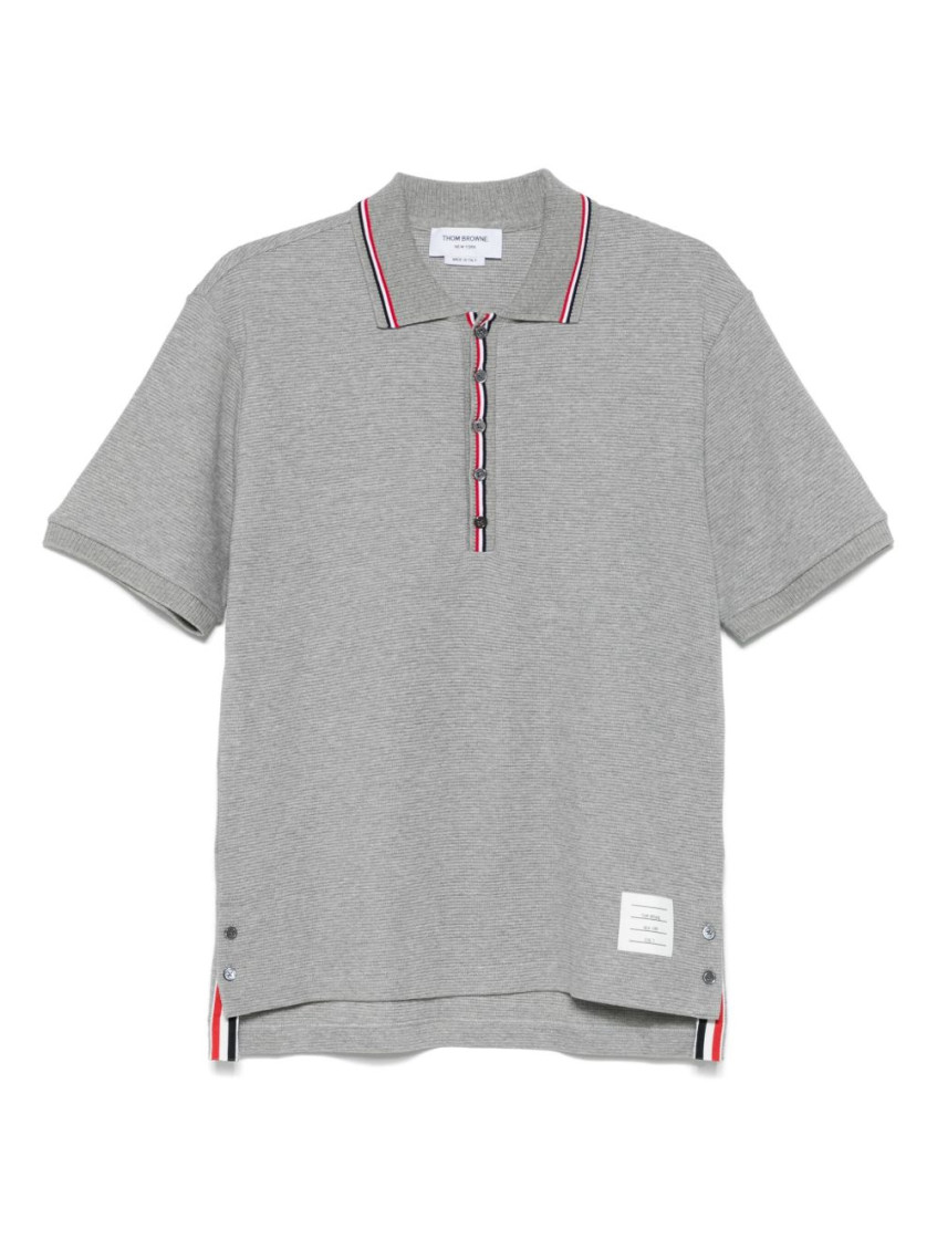 Thom Browne Polo Shirt Cotton Ribbed Collar In Gray