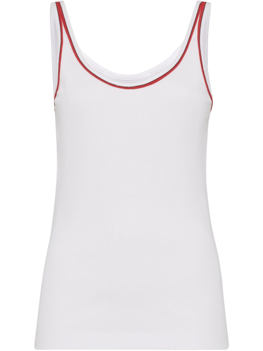 Brunello Cucinelli Women Cotton Top With Shiny Piping In White