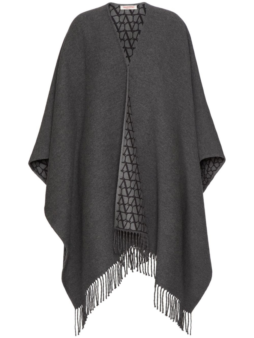Valentino Double Poncho With Fringed Detail Edge