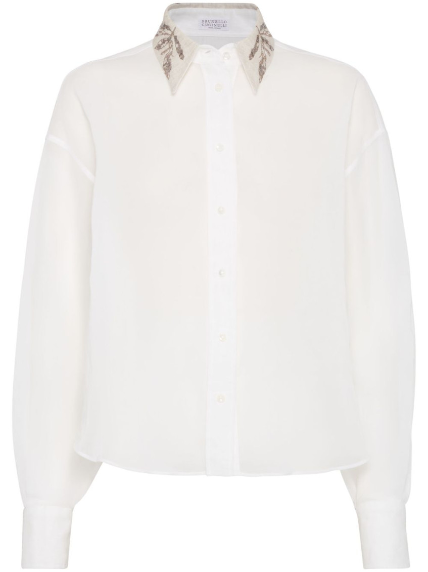 Brunello Cucinelli Women Organza Cotton Shirt With Embroidery