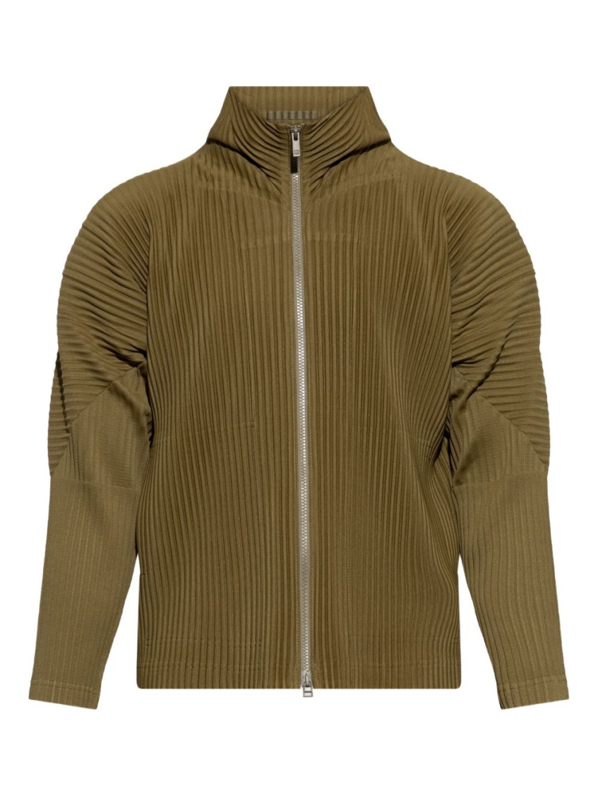 Issey Miyake Olive Green Zip-up Jacket With Ribbed Texture In Green