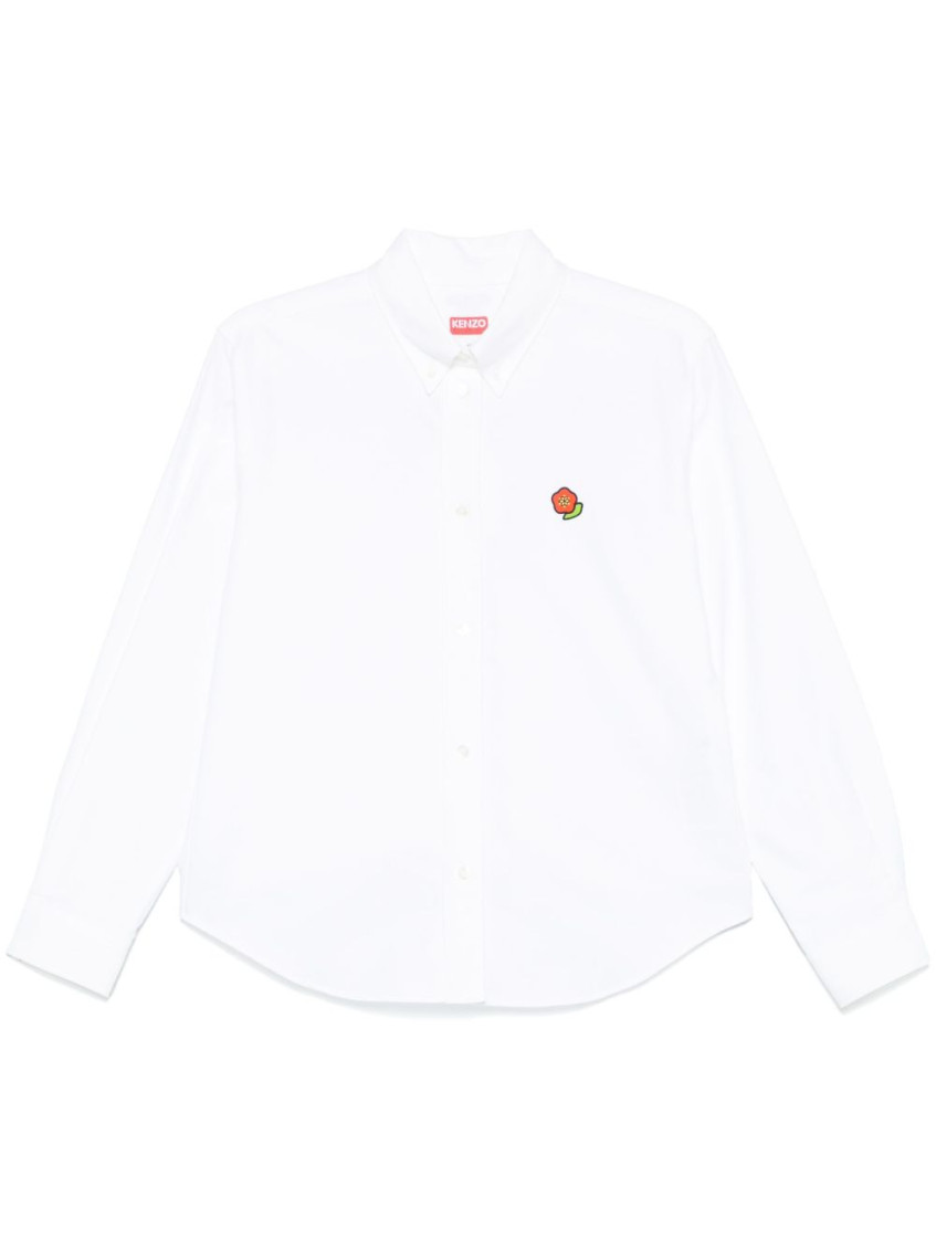 Kenzo Casual Button-down Collar Curved Hem Top In White