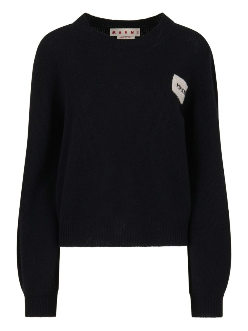Marni Womens 00n99 Branded-patch Knitted Cashmere Jumper