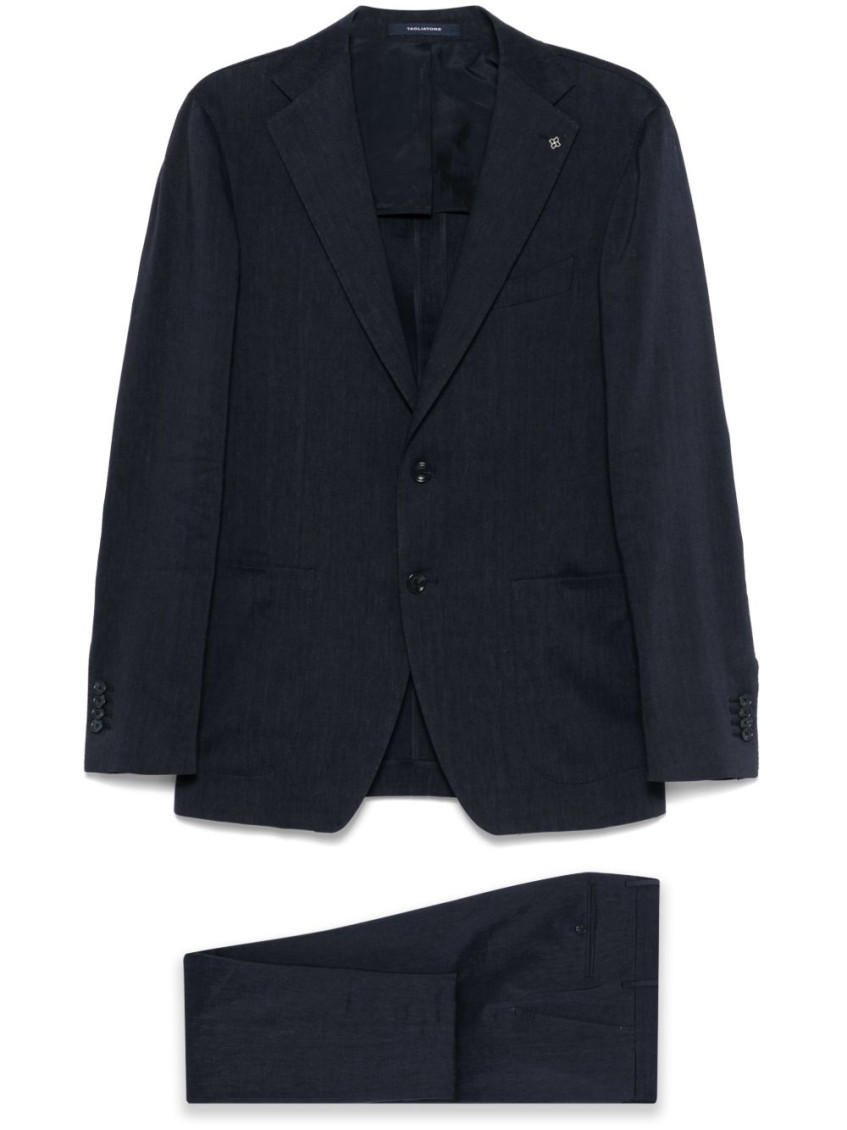 Tagliatore Blue Suit In Linen And Virgin Wool With Single-breasted Jacket And Trousers In Blue