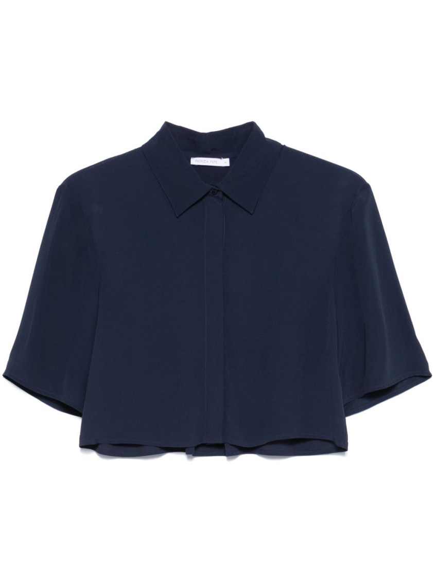 Patrizia Pepe Navy Blue Logo-appliqu Cropped Shirt In Blue