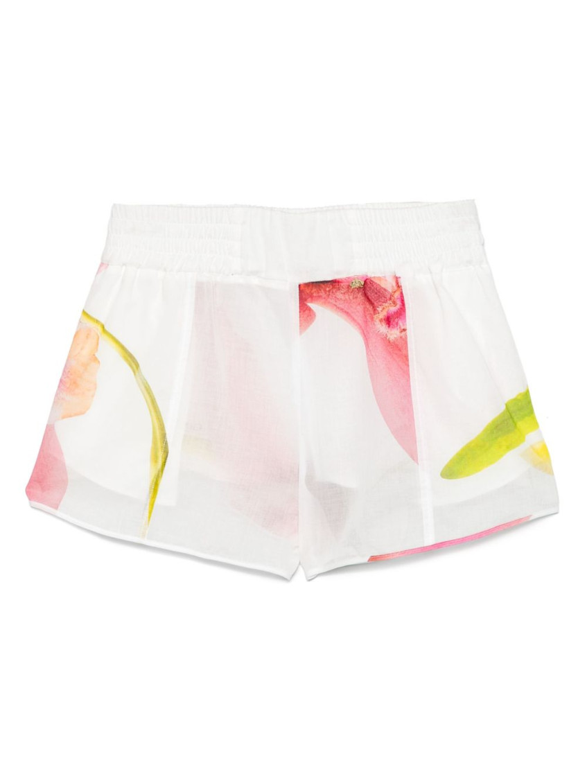 Genny Floral Print Cotton Shorts With Elasticated Waistband In White