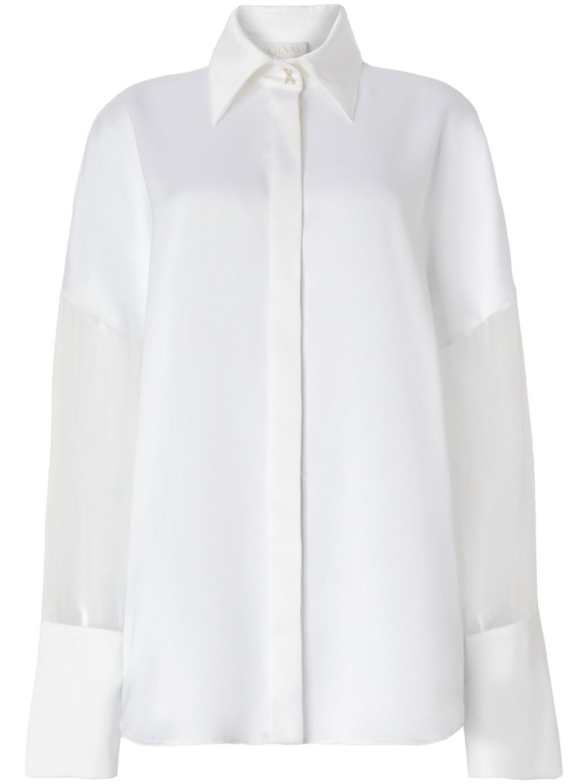 Genny Satin Shirt With French Cuffs And Long Sheer Sleeves In White