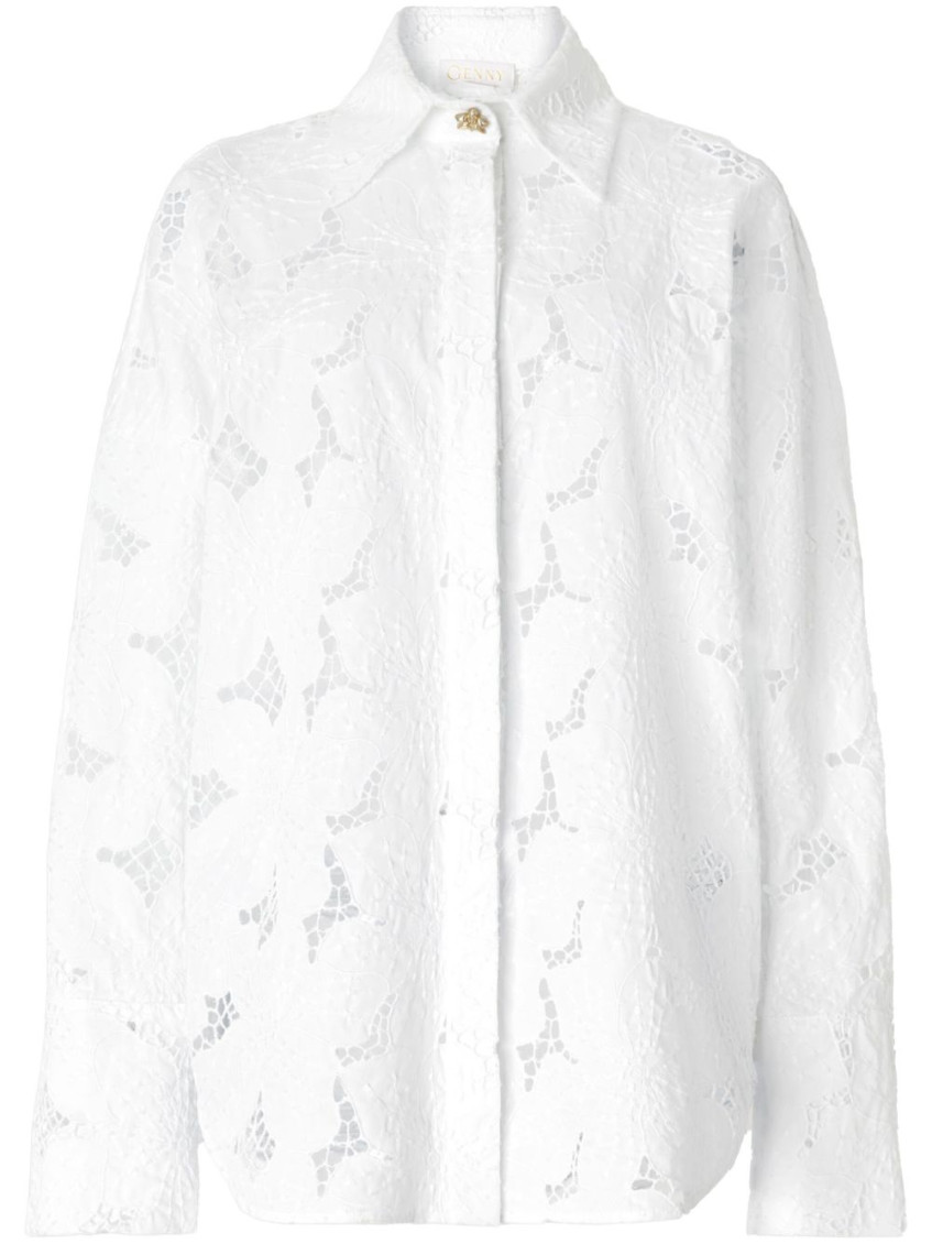 Genny Cotton Shirt With Embroidered Pattern And Sheer Fabric In White