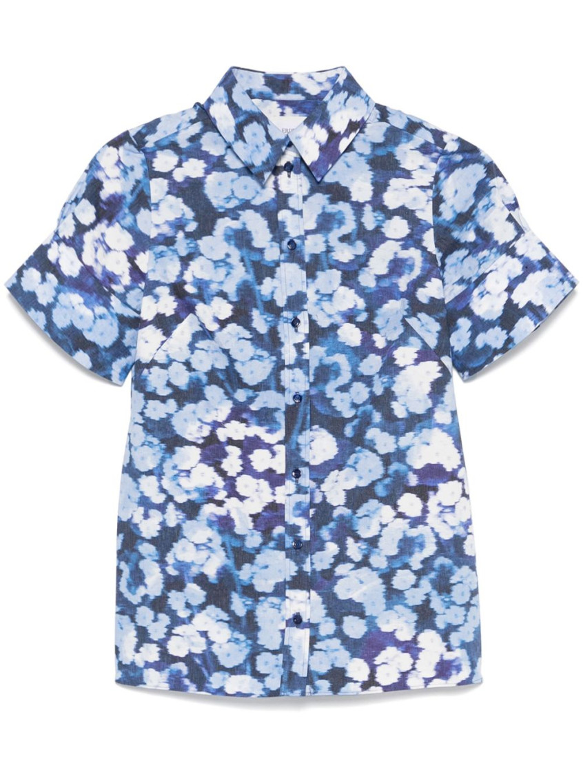 Erdem Buttoned-cuff Sleeves Floral Pattern Cotton Shirt In Blue