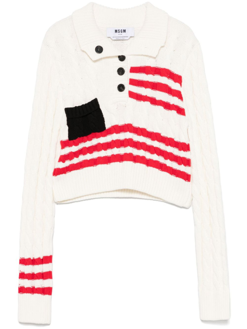 Msgm Crew Neck Cotton Sweater With Button Detailing In White