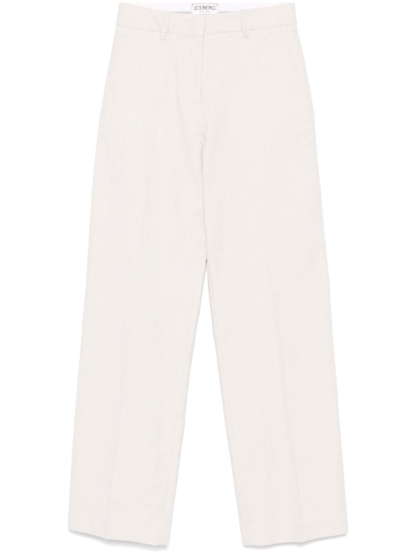 Iceberg Light Beige Tailored Linen Trousers In White