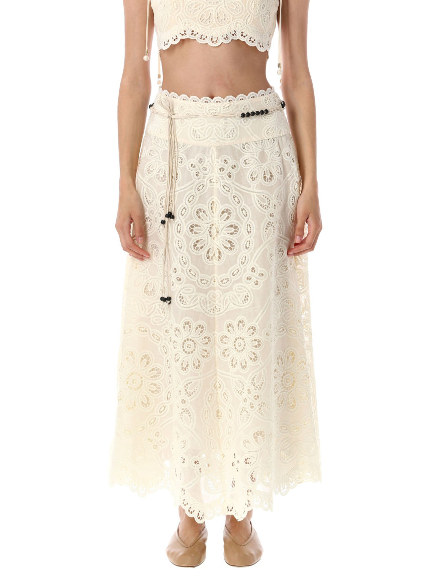 Zimmermann Cotton Rhiannon Embroidered Midi Skirt