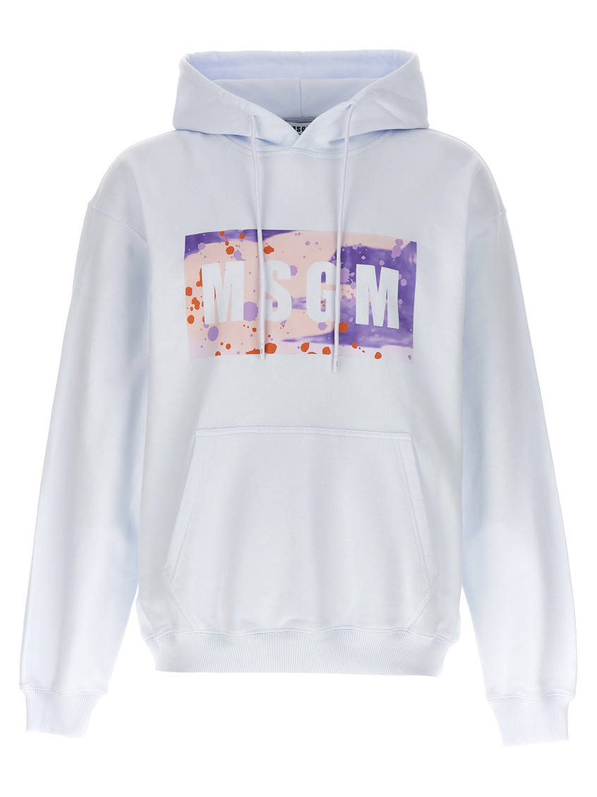 Msgm 'hooded Camo Logo' Sweater In White