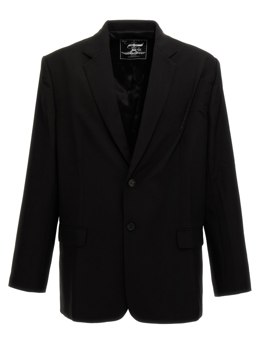Y/project 'structured Shoulders Logo Embossed Blazer' In Black