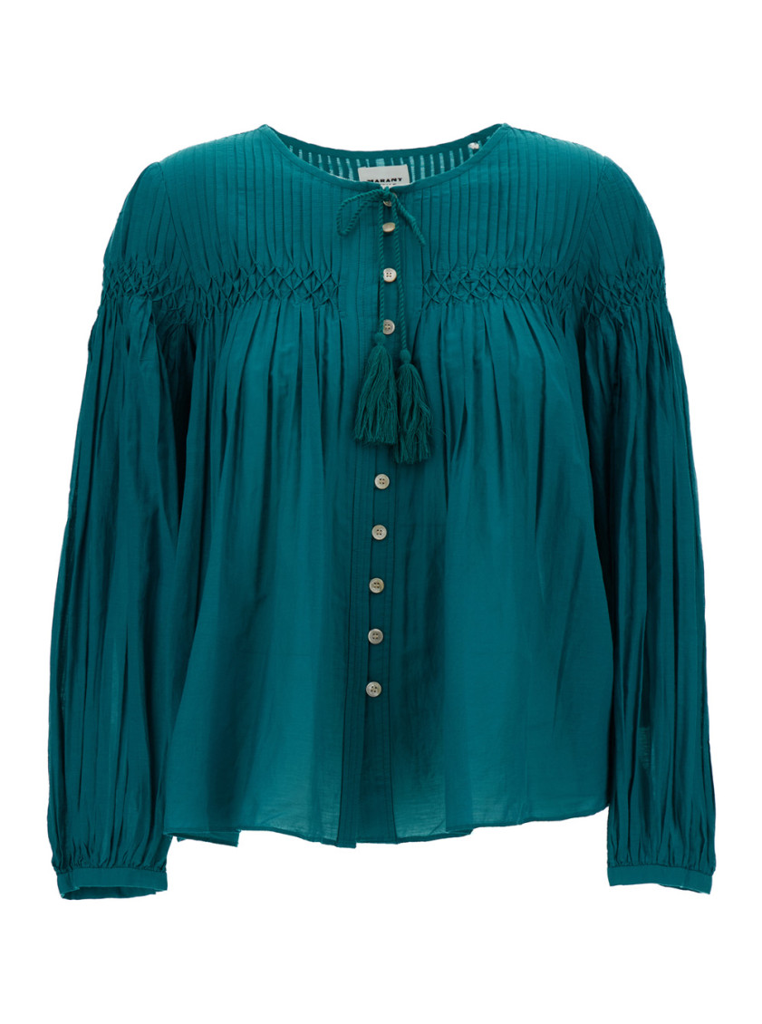 Isabel Marant Green Plalia Pleated Blouse In Green