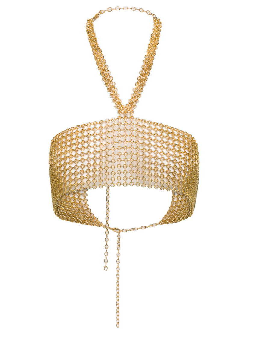 Silvia Gnecchi Gold Halterneck Crop Top In Golden